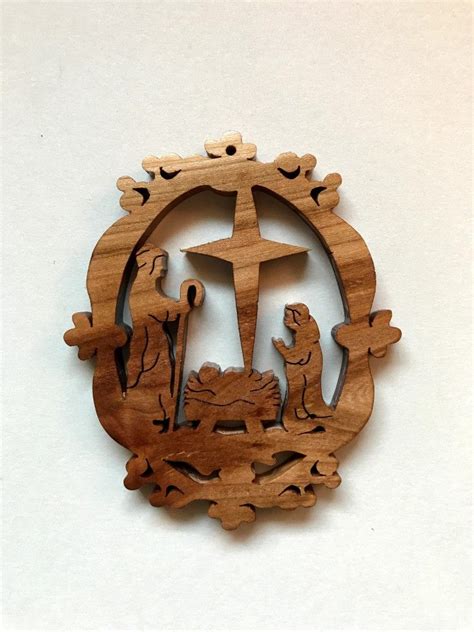 Scroll saw Christmas ornament nativity made from reclaimed wood. Jordan ...