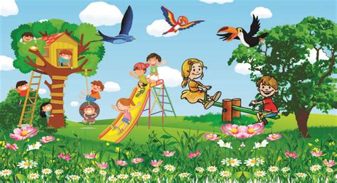 Kids Playing On Playground Cartoon Vector Backgrounds | Free Download ...