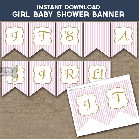 Printable Pink Baby Shower Banner - Pink Gold