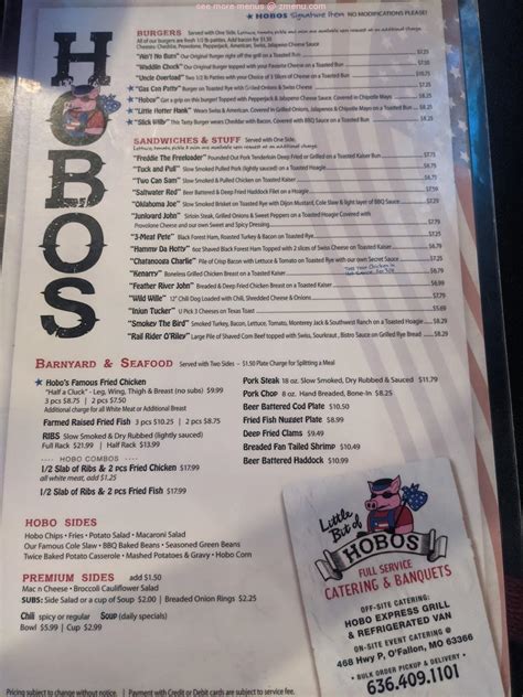 Menu at Hobos At The Legion pub & bar, St. Peters