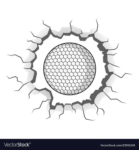 Golf ball stuck on a wall crack Royalty Free Vector Image