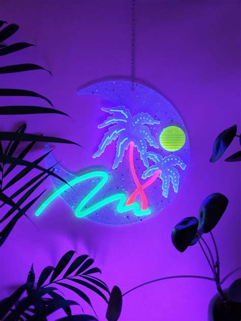 Neon Moon-made to Order-crescent Moon Acrylic Art Wall Hanging, Beach Art, Miami, Vaporwave, 80s ...