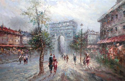 Original signed oil on canvas painting Marie Charlot. l'Arc de Triomphe ...