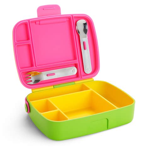 Munchkin Bento Box Toddler Lunch Box, Includes Stainless Steel Utensil Set, BPA-Free, Green ...