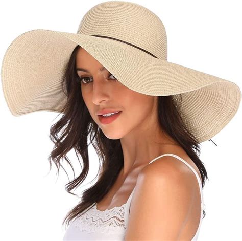 Lanzom Womens Wide Brim Straw Hat Floppy Foldable Roll up Cap Beach Sun ...