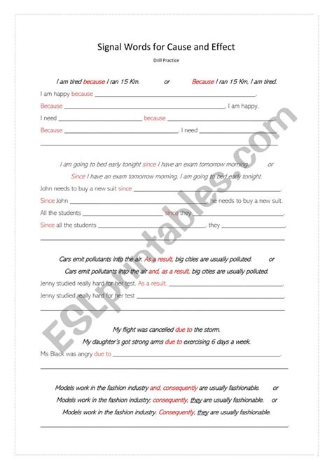 Cause and Effect Signal Words - ESL worksheet by Mara Brown