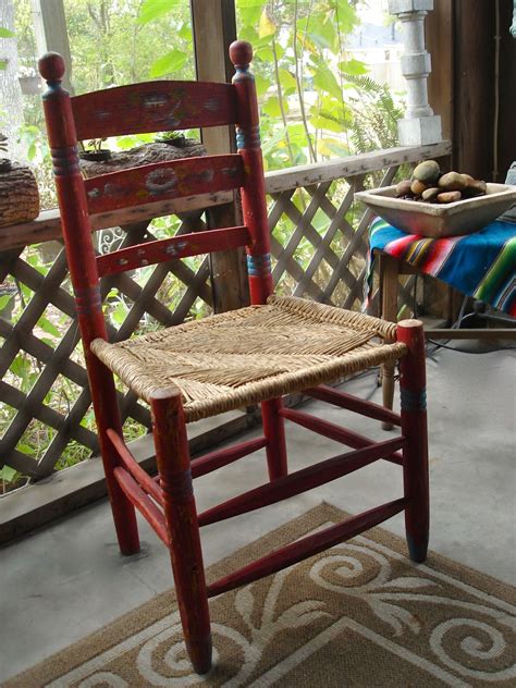 Antique, folk art, hand carved, red Mexican chair - come sit awhile and ...