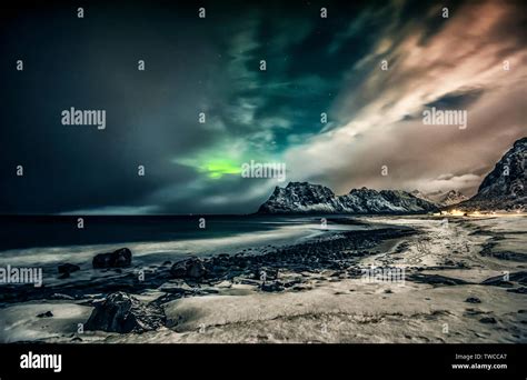 Northern lights activity in Lofoten islands Stock Photo - Alamy