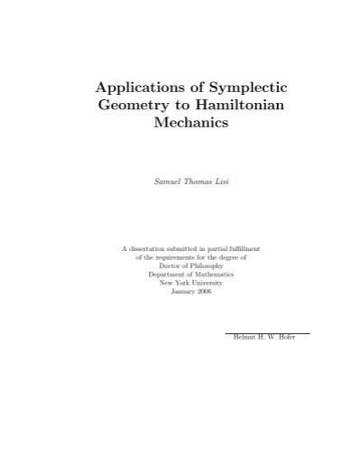 Applications of Symplectic Geometry to Hamiltonian Mechanics