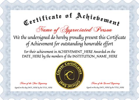 Free Certificate of Achievement at clevercertificates.com Free Printable Certificates, Blank ...