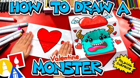 How To Draw A Valentine's Monster - Folding Surprise in 2021 | Art for kids hub, Art for kids, Draw