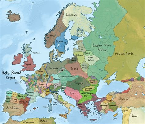 Map of Europe in 1300 AD if West Frankia became the Holy Roman Empire instead of East Frankia ...