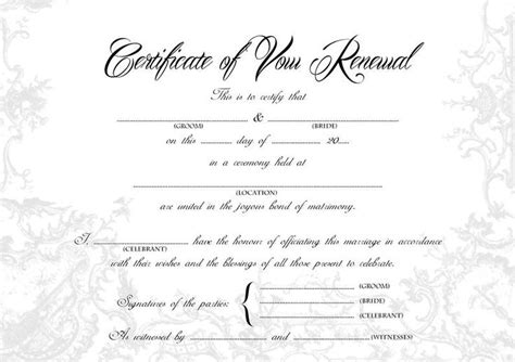 VOW RENEWAL Certificate Stylish Wedding Certificate A4 & US - Etsy | Wedding certificate ...