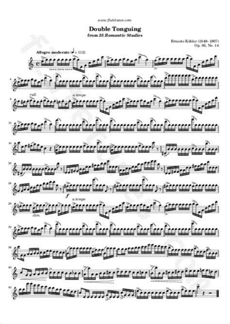 Double Tonguing from 25 Romantic Studies (E. Köhler) - Free Flute Sheet Music | flutetunes.com