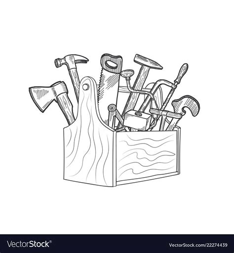 Hand drawn woodwork equipment in wooden Royalty Free Vector Mailbox ...