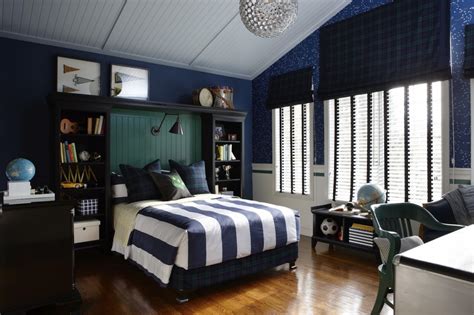 blue and white striped boys room with silver accents | Interior Design ...