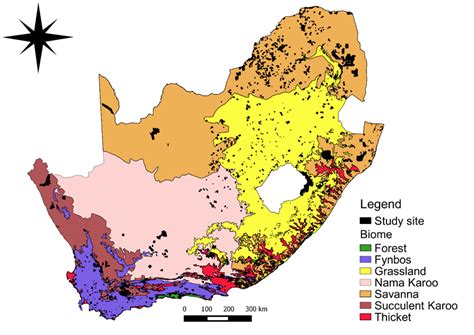 1. Map showing the spatial distribution of South African biomes and... | Download Scientific Diagram