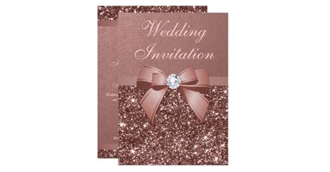 Elegant Rose Gold Wedding Diamonds Bow Glitter Invitation | Zazzle.co.uk