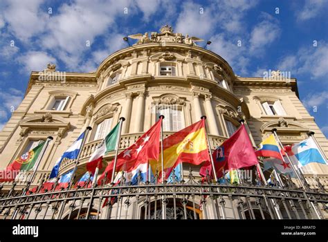 Casa de América Madrid Spain with flags of the americas Stock Photo - Alamy