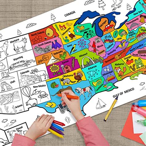 Giant Coloring Poster of USA MAP for Kids - Large Coloring Book for Children - Educational ...