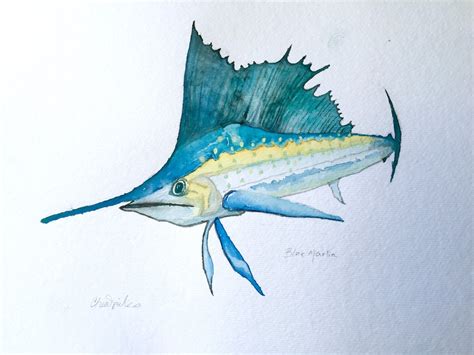 Blue Marlin Coastal Art Fish Art Original watercolor