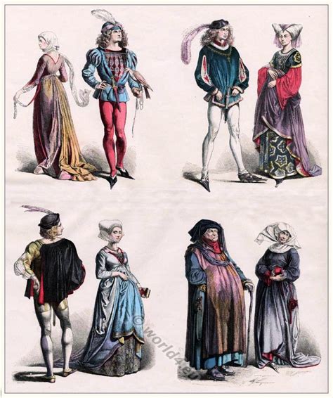 Medieval Clothing. Burgundian fashion. 15th century costumes. Middle Ages court of the Duchy of ...