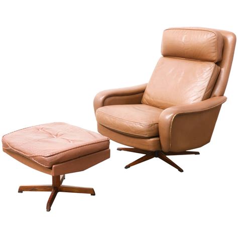 Danish Modern Leather Lounge Chair with Ottoman at 1stDibs