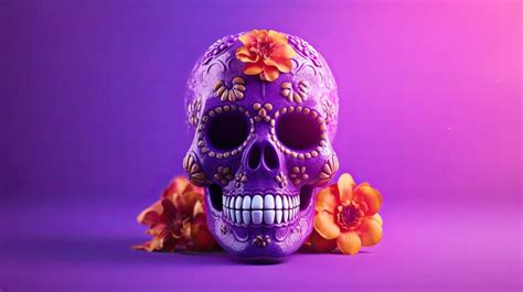 Premium AI Image | A single sugar skull or Catrina on a violet background or wallpaper