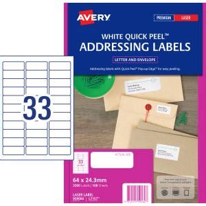 Avery Address Labels with Quick Peel for Laser Printers - 64 x 24.3 mm - 3300 Labels (L7157 ...