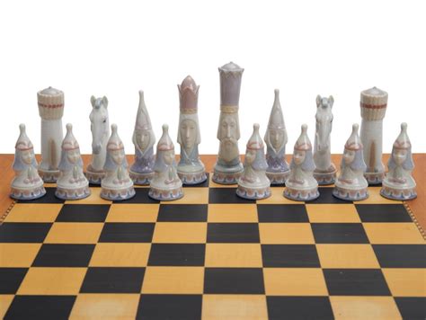 Lot - A Lladro "Medieval" porcelain chess set