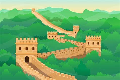 Premium Vector | Beautiful landscape Great Wall of China, Chinese ...