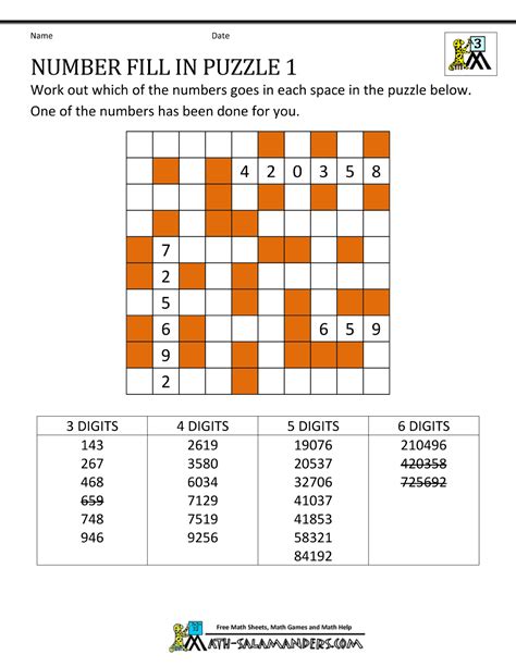 Math Number Puzzles Printable