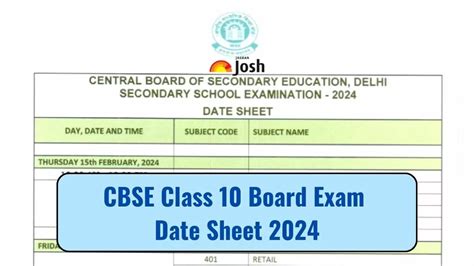 CBSE Date Sheet 2024 Class 10 PDF Download: Class 10th Exam Date and Timings