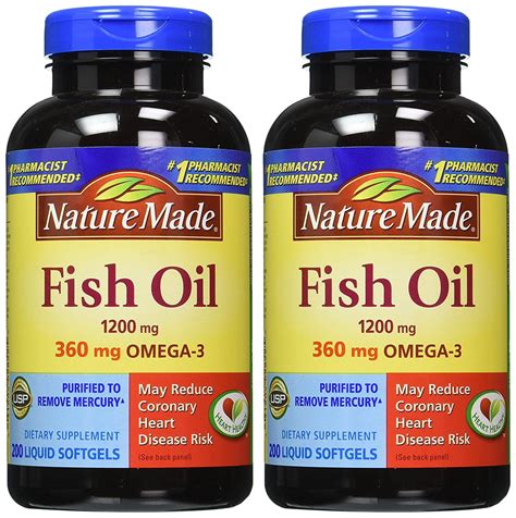 Nature Made 360mg of Omega 3 200 Softgels Fatty Acids Fish Oil, Pack of ...