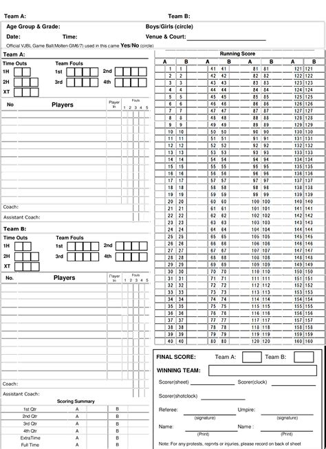 Basketball Score Sheet Printable