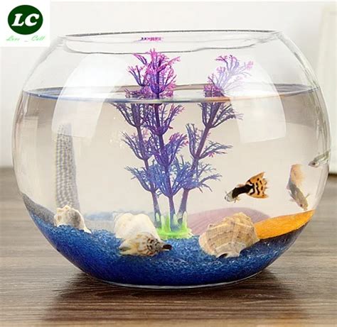 AQUARIUM FISH TANK AQUARIUM clear glass for your desk decor mini Round the goldfish bowl-in ...