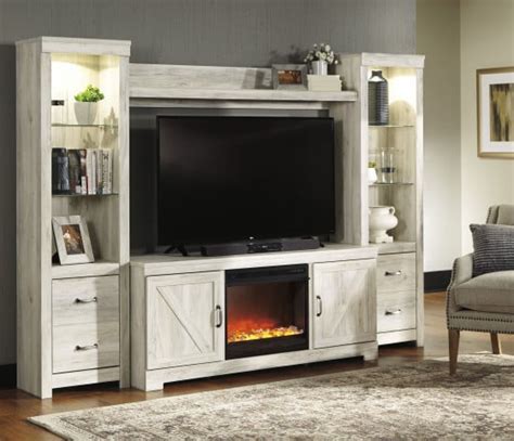 Bellaby Whitewash 4 Piece Entertainment Center With Glass Fireplace from Ashley | Coleman Furniture