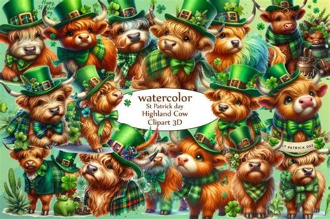 St Patrick Day Highland Cow Clipart 3D Graphic by WatercolourCraft · Creative Fabrica in 2024 ...