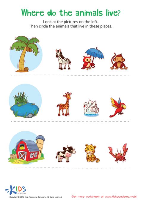 Where Animals Live Worksheet: Free Printable PDF for Children