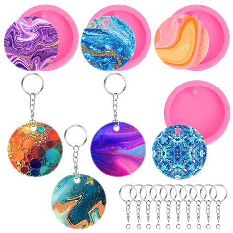 Buy Grevosea 4 Pieces Resin Keychain Molds, Round Silicone Keychain ...