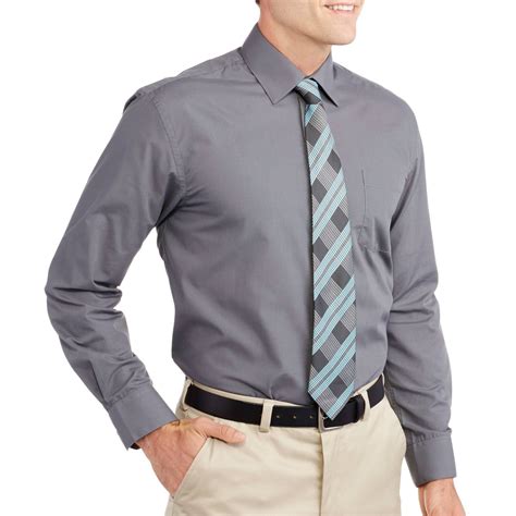 Men's Solid Dress Shirt with Matching Tie - Walmart.com