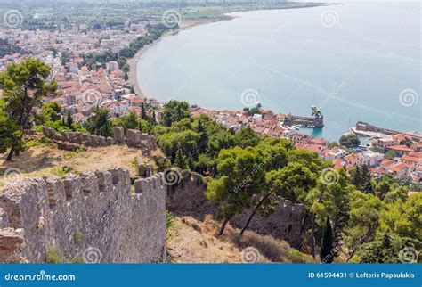 View of Nafpaktos Town from the Castle, Greece Stock Image - Image of fortification, historical ...