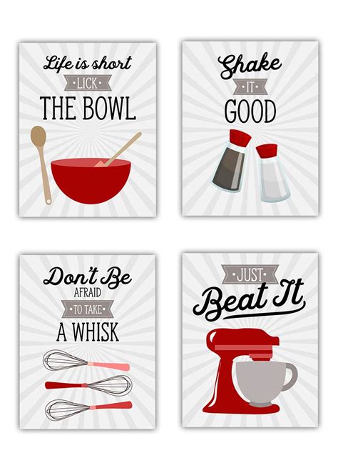 Amazon.com: Red Retro Vintage Kitchen Wall Art Prints - Set of 4-8x10 UNFRAMED Gray, Red & White ...