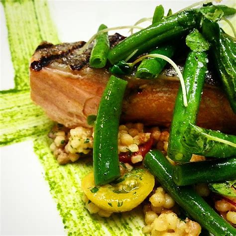 Grilled Wild King Salmon, Fregula salad, sautéed green Bea… | Flickr