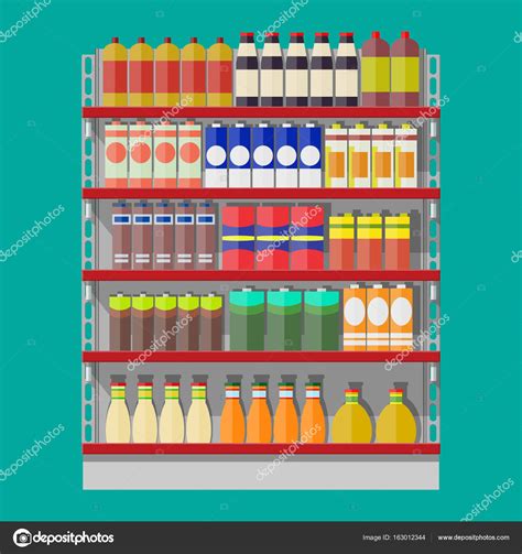 Supermarket shelves with groceries. — Stock Vector © abscent #163012344