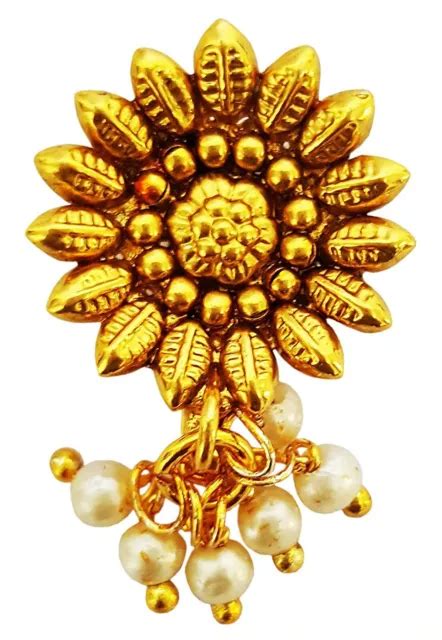 INDIAN TRADITIONAL FLOWER Nose Stud with Pearls Maharashtrian NoseRing $15.99 - PicClick