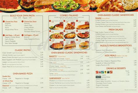 Printable Fazolis Menu