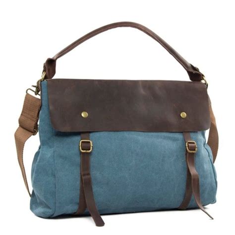 Waxed Canvas Large Messenger Shoulder Bag | Blue