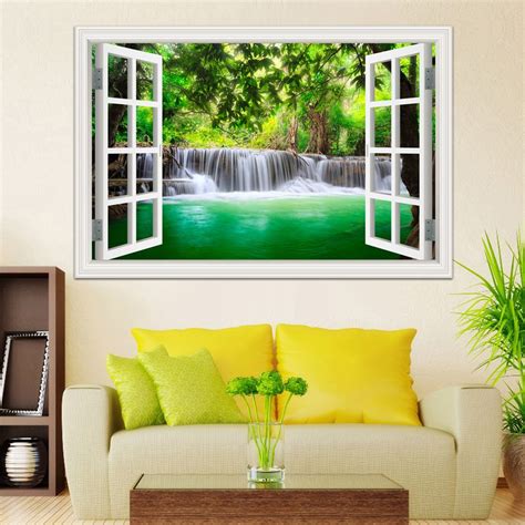 3D Window View Wall Sticker Decal Sticker Home Decor Living Room Nature ...