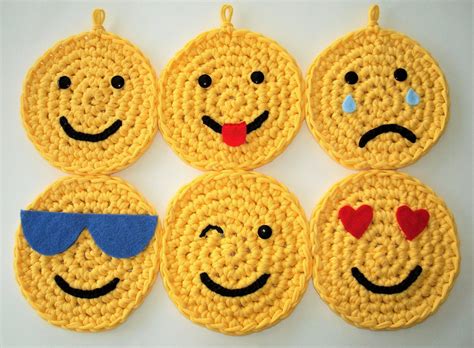 Six Emojis Set of Six Crochet Emojis Made from New Yellow